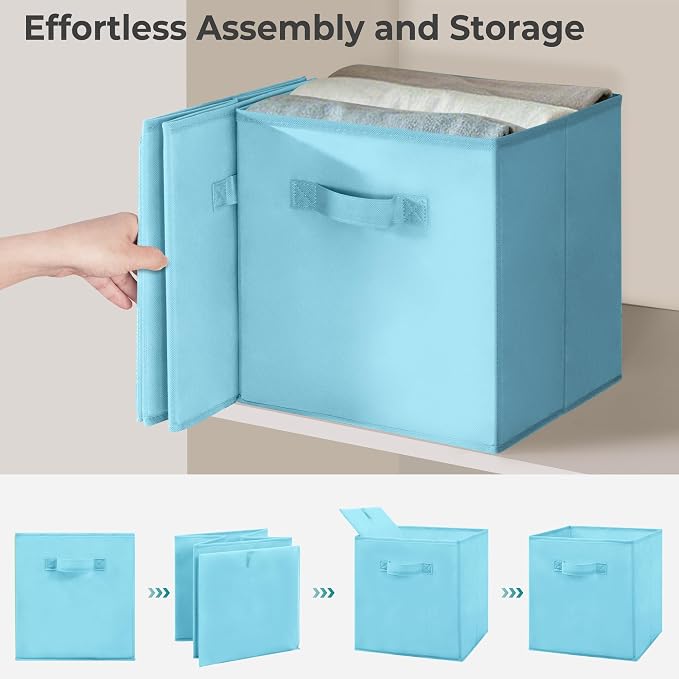 11x11 Inch Storage Bins Cubes, Fabric Foldable Storage Box, Collapsible Closet Organizer for Clothes, Blankets, Office, Bedroom, Living Room, Shelf Cabinet, Bookcase, Multi-Color, 3 Pack