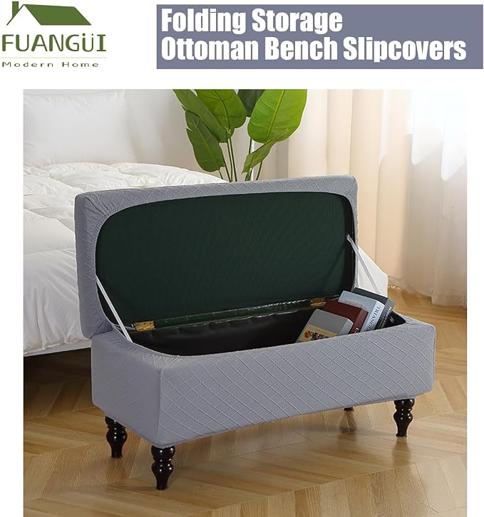 FUANGUI Ottoman Cover Slipcovers Rectangular Folding Stretch | Storage Bench Footrest Sofa Stool Covers Footstool Protector with Elastic Bottom, Removable Washable,Small