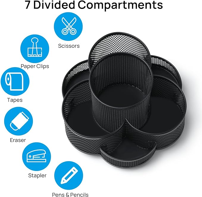 Topwey Pen Holder for Desk, 360 Rotating Pencil Holder, Cup Holder for Desk Office, Desk Organizers and Accessories in Black