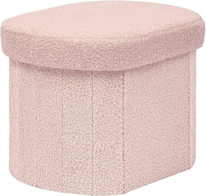 B FSOBEIIALEO Storage Ottoman for Dorm Room, Boucle Folding Storage Ottoman Foot Rest, 16.14 Inches Small Collapsible Ottoman Cube for Living Room Pink