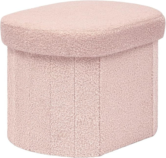 B FSOBEIIALEO Storage Ottoman for Dorm Room, Boucle Folding Storage Ottoman Foot Rest, 16.14 Inches Small Collapsible Ottoman Cube for Living Room Pink