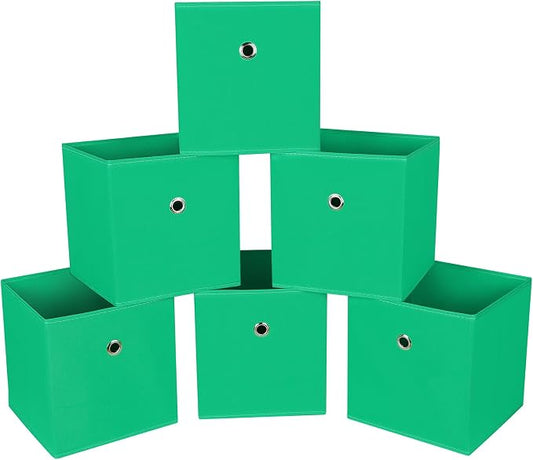 Foldable Storage Cubes Bins ,11 Inch Cloth Storage Cube Fabric Storage Box Cubes Organizer Baskets with Handles for Home Organizer Set of 6 (Green)