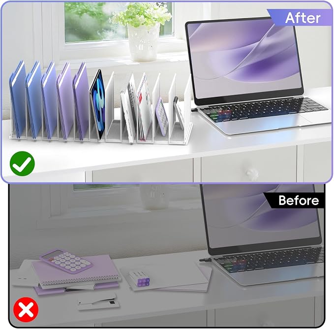 File Organizer for Desk, 11-Section Vertical File Sorter, Paper Holder Organizer Standing Metal File Folder for Office Home Classroom, White