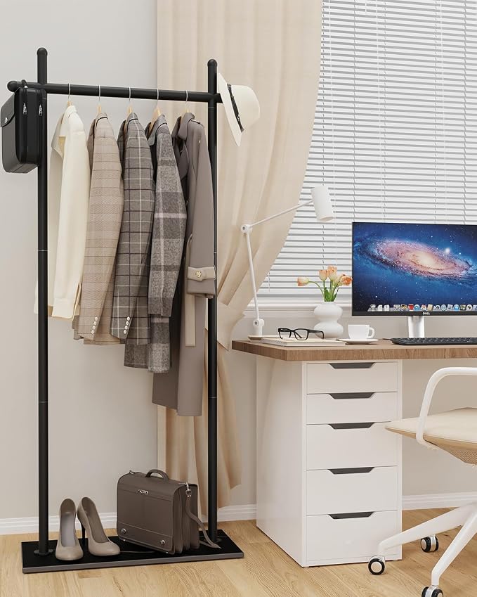 Coat Racks Freestanding with Natural Rock Base,68.9in,Black,Large | Garment Racks with Anti Slip Knots for Outerwear,Clothes Stands with Strong Load-Bearing,Metal Clothing Trees for Hats