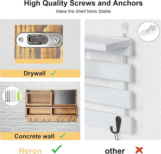 Key Holder for Wall, Mail Organizer Wall Mount with Key Hooks and Wallet Holder, Sunglasses Storage and Dog Leash Hanger, Decorative with 4 Double Hooks and Chalkboard