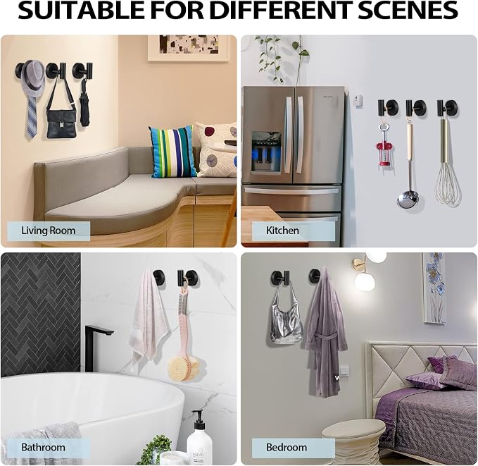 Kruodop Towel Hooks for Bathroom,6 Packs Wall Mount Towel Holder,Black Matte Wall Robe Hook,Stainless Steel Heavy Duty Door Hanger Towel Hook for Kitchen, Bedroom,Hotel,Pool,Coats - Black