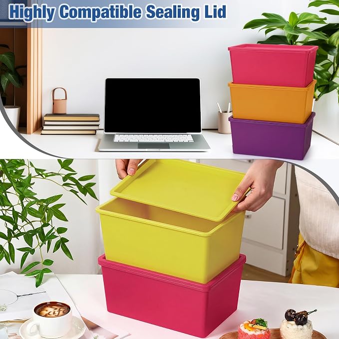 6 Pcs Storage Bins with Lids Small Plastic Storage Containers Stackable Storing Baskets Box Cute Organizer Bins for Organizing Shelves (Colorful)