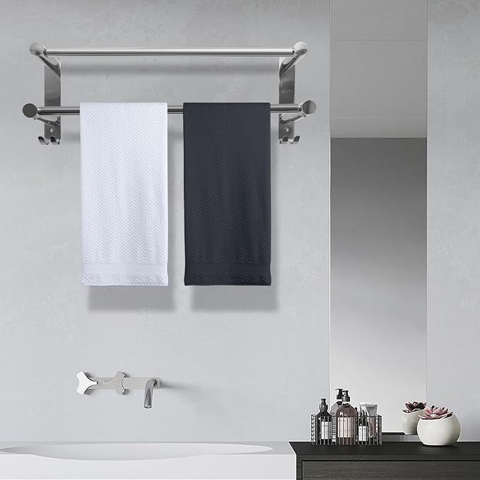 Double Towel Bar, Adjustable 28In Double Towel Racks for Bathroom | Stainless Steel Towel Bar for Bathroom Wall，Drilled-Type Bathroom Towel Holder