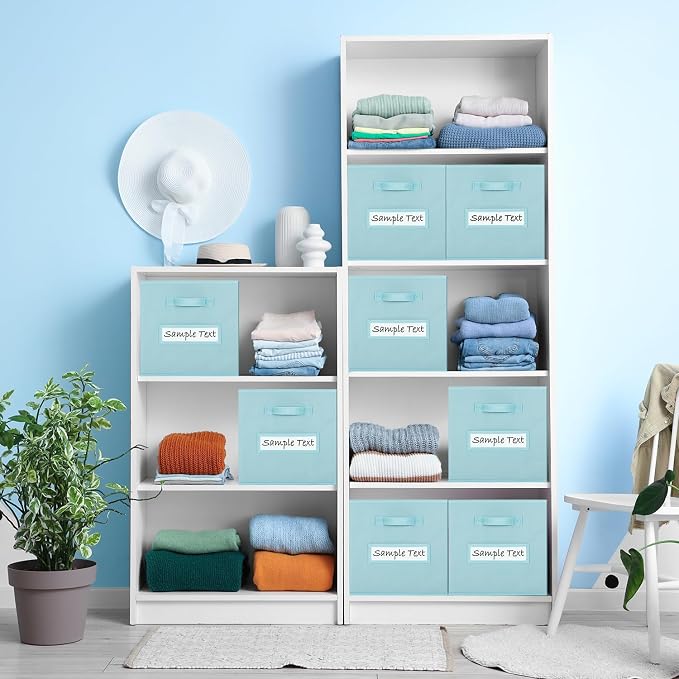 13x13 storage cube bins (Set of 10) Foldable Fabric storage cubes with 10 Labels Window Cards & a Pen,13 inch cube storage bins,Closet Organizers for Shelves,Cubby Organizer Boxes,Blue