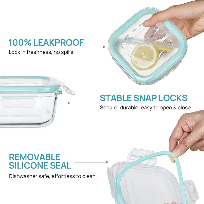 Vtopmart 2Pack 17.5oz Glass Meal Prep Food Container Sets with Lids | Glass Storage Containers with Snap Airtight Lids for Microwave, Oven, Freezer and Dishwasher, BPA Free