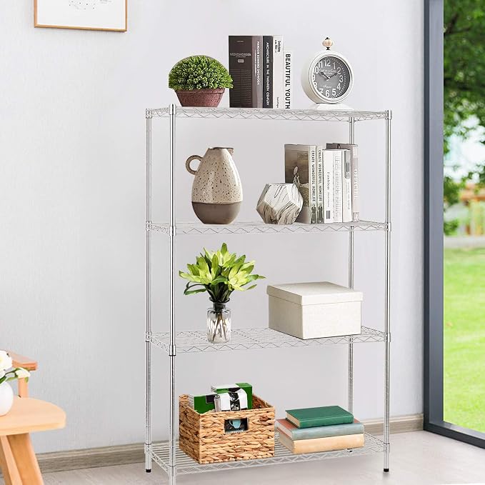 14" D×36" W×54" H Commercial Wire Shelving Unit Metal Shelf with 4 Tier Adjustable Layer Rack Strong Steel for Restaurant Garage Pantry Kitchen Garage，Chrome