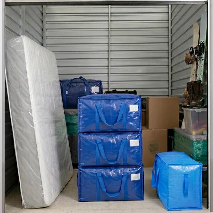 TICONN 4 Pack Extra Large Moving Bags Heavy Duty with Zippers & Carrying Handles, Durable Storage Bags Moving Boxes for Closet Organizers and Storage (4 Pack, Blue)