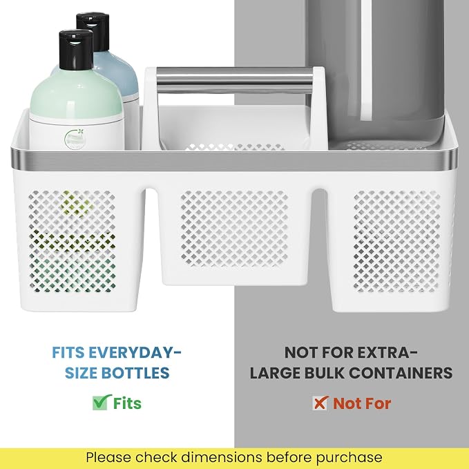 BYUNER 2Pack Plastic Shower Caddy: Portable Shower & Bathroom Caddy Tote with Handle, 4 Divided Compartments, Hard Plastic Shower Basket with All-Side Drainage for College Dorm Room Essentials