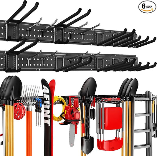 Garage Tool Organizer Wall Mount 99 inches with 18 Adjustable Heavy-Duty Hooks, Garage Organization, Garden Tool Storage Rack, Yard, and Shed, Holds Up to 750 lbs