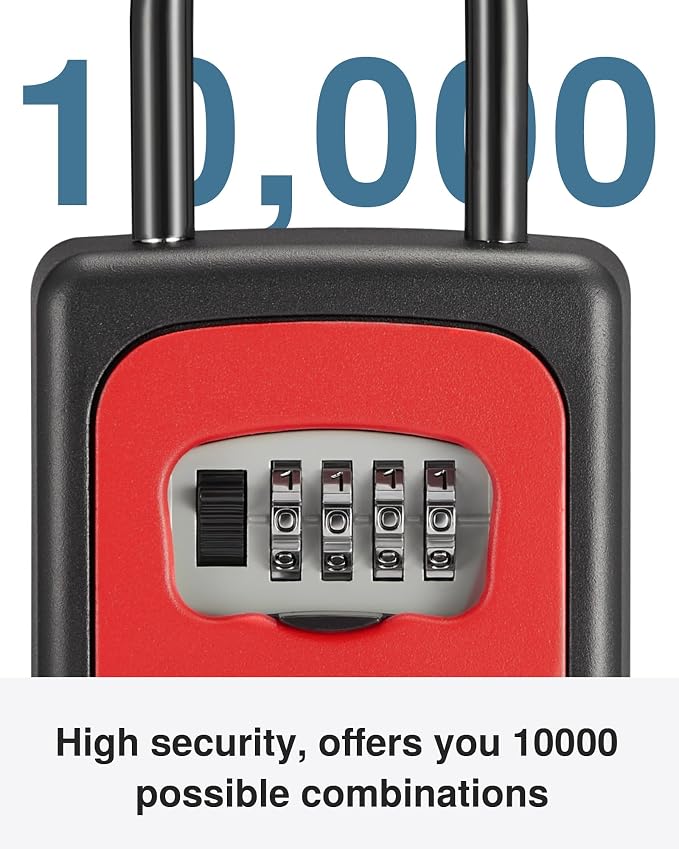 Puroma Lock Box, Large Key Lock Box Resettable Combination Code Lockbox, Portable Wall Mount Lockbox Security Safe Box for Outside Outdoor Home Office Door Handle House Key, Red (1 Pack)
