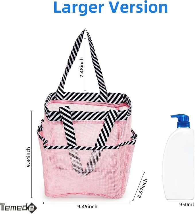 Temede Mesh Shower Caddy Portable for College Dorm Room Essentials | Large Capacity 8-Pocket Shower Tote Bag, Toiletry Bag with Quick-Dry and Dual Handles for Girls, Dorm, Travel, Camping