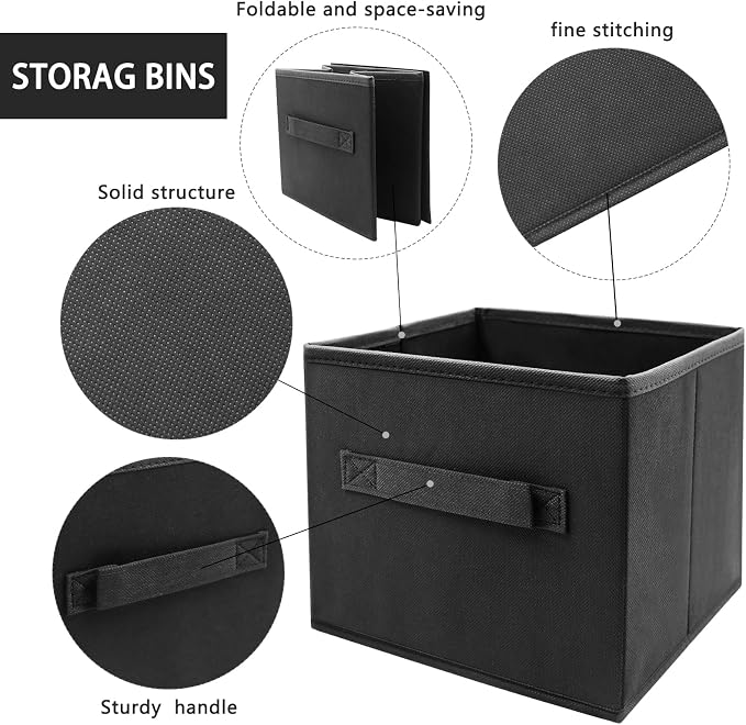 storage bins collapsible storage bins，cube storage organizer （Pack of 3） 10.5 * 10.5 * 11inch，For home and office Collapsible Closet Shelf Organizers, Drawer Organizers(Black)