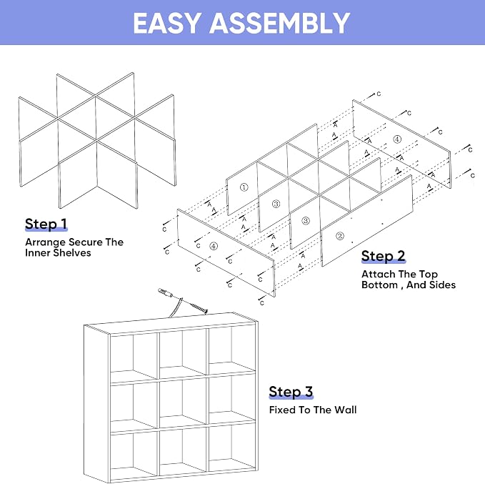 SUPER DEAL 9 Cube Storage Organizer 11 inch Cube Storage Shelf 3 x 3 Wood Bookcase Display Bookshelf with 5 Removable Back Panels for Kids Children Home, Office, Bedroom, Living Room, White