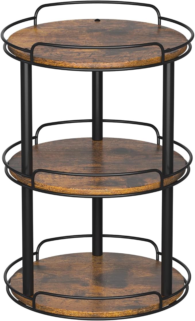 LAMU 12'' Wood Lazy Susan Turntable Organizer for Cabinet, 3 Tier Lazy Susan Spice Rack Organizer for Kitchen, Wood Turntable for Table Top, Countertop, Pantry, Bathroom