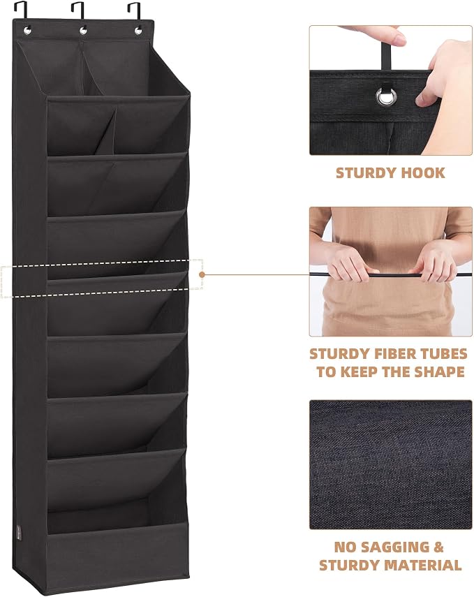 STORAGE MANIAC Over the Door Shoe Organizer Heavy-Duty Large Deep Pocket Hanging Shoe Organizer Shoe Rack Door Closet Shoe Organizer for Wall, Dorm & Narrow Door Storage Shoe Holder Black, 1 Pack