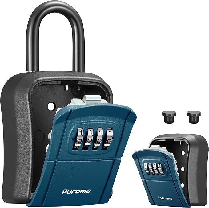 Puroma Key Lock Box, Portable Combination Lockbox Wall-Mounted Key Storage Box for House Keys, Resettable Code Safe Security Lock Box for Home Office Apartment Spare Key Storage (1 Pack, Peacock Blue)