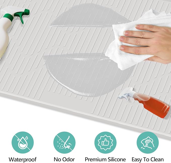 32" x 22" Under Sink Mat for Kitchen Lanstics Under Sink Organizer White | Waterproof Raised Edge Silicone Mat Sink Protector Silicone Organizers Tray for Kitchen Bathroom