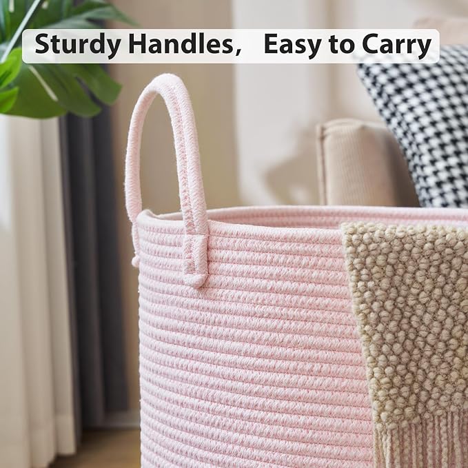 YOUDENOVA Cotton Rope Laundry Hamper Basket, 58L Blanket Basket for Nursery | Large Woven Laundry Hamper with Sturdy Handles, Collapsible Home Decor Laundry Basket for Laundry, Clothes, Toys in Bedroom