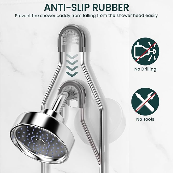 Shower Caddy Hanging Adjustable Shower Caddy, Rustproof Shower Organizer Extended Length Showers Caddy Over Shower Head with Hooks Soap Holder, Large Capacity Anti-Swing Bathroom Organizer, Silver | Rustproof Shower Organizer, Extra Long, No Drilling, ...