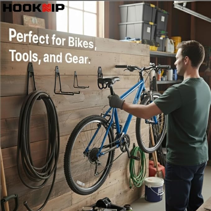 13 Pack Heavy Duty Garage Hooks, Wall Mounted Tool Hangers | PVC-coated hooks for bikes, ladders, garden tools and storage, anti-rust garage wall organizer.