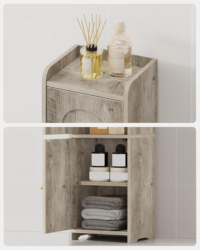 Hzuaneri Bathroom Storage Cabinet, Small Corner Floor Cabinet with 2 Doors | Narrow Toilet Paper Cabinets with Adjustable Shelf, Bathroom Organizer for Small Spaces, 7.9" D x 9.8" W x 29.5" H Greige
