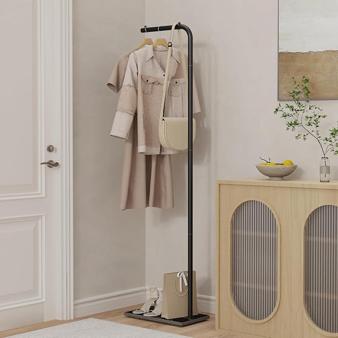 Coat Rack Freestanding with Rock Base,Clothes Stand,70.8In,Black | Metal Clothing Rack with Rock Base, Coat Tree, Standing Hanger for Coat, Garment Stand for Bedroom, Entrance