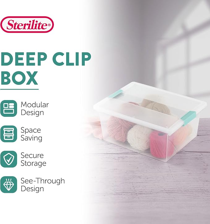 Sterilite Clip Box, Stackable Clear Plastic Bins- Deep, 8-Pack | Storage Containers with Latching Lids for Writing, Arts or Crafts Supplies - Home, Office, Classroom & Workshop Organization