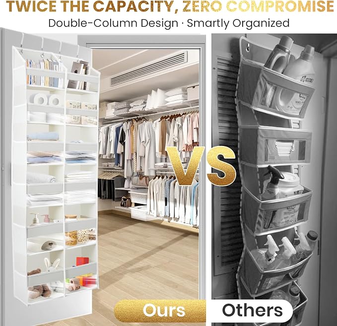UPGRADED Over The Door Organizer, 6 Tiers Hanging Storage - Extra Thick 100D Fabric, 65lbs Huge Capacity, 12 Mesh Side Pockets, Over The Door Shoe Organizer & Hanging Closet Organizer (Transparent XL)