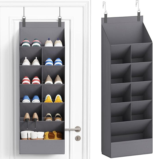 Lifewit 6 Tier Over the Door Shoe Organizer with 11 Large Deep Pockets, Fabric Hanging Shoes Shelf for Closet, Dorm Storage, Fit Up to 12 Pair Shoe Rack Holder for Sneakers, Boots, Gray