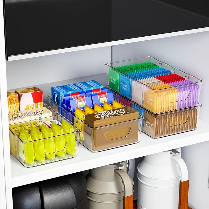 Stackable 4 Pack Snack Organizer for Pantry Shelf,Clear Pantry Organizers and Storage Bins for Fridge,Office,Cupboard,Plastic Pantry Snack Organizer For Breast Milk,Tea Bag,Food Storage Containers