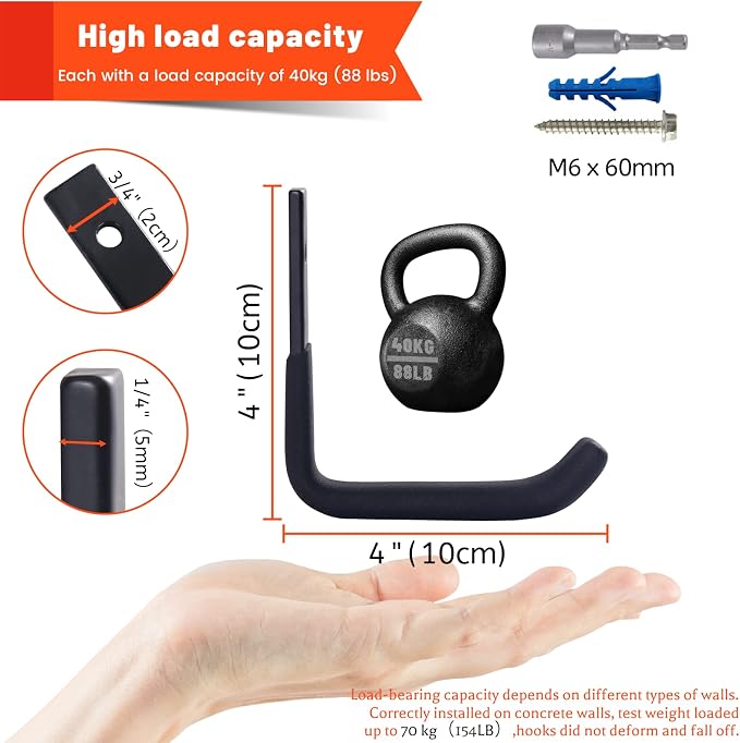 4 Inch Garage Hooks Heavy Duty, Utility Wall Mount Ladder Hooks | Ladder Hangers 8 Pack, Steel Wall Hooks for Hanging Shed Tools, Ropes, Garden Hoses, Shovels | 88 Lbs Storage Organization