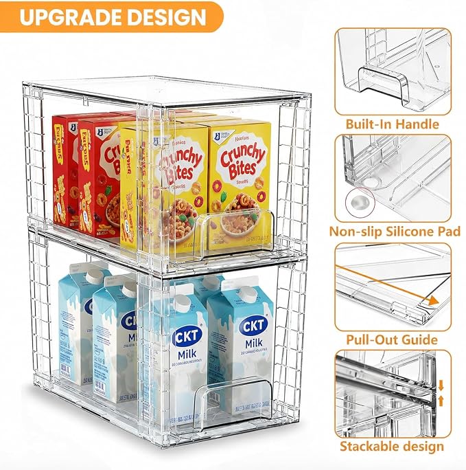 4 Pack Stackable Acrylic Storage Drawers – Clear Plastic Organizer Bins, Easy to Assemble, Suitable for Bathroom, Undersink, Kitchen, Pantry, Makeup, Medicine Organization