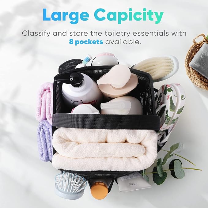 EUDELE Mesh Shower Caddy Portable for College Dorm Room Essentials, Shower Caddy Dorm with 9-Pocket Large Capacity for Beach, Swimming, Gym, Camping, Travel essentials