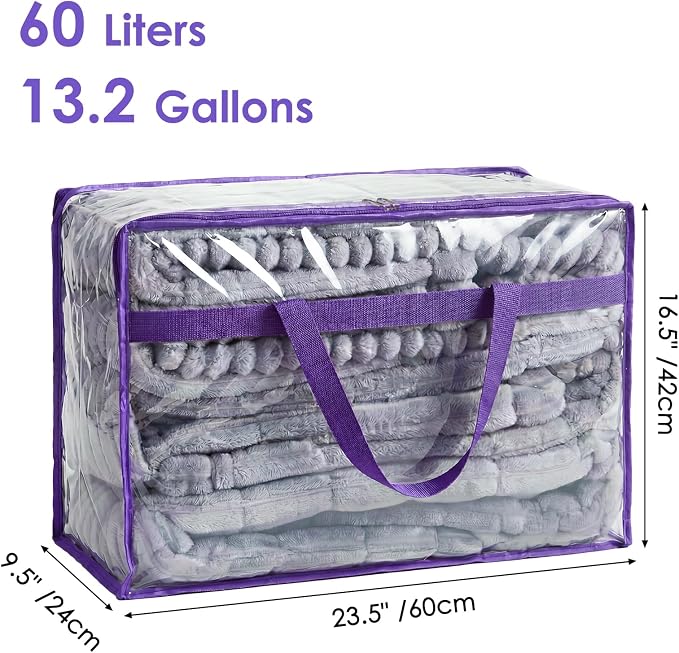 Blanket Storage Bags 4 Pack 60L Clothes Comforter Bedding Container Purple