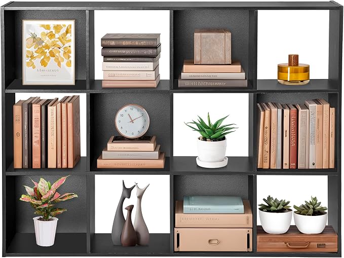 ZenStyle 12 Cube Storage Shelf Organizer Bookshelf with Open Back Closet Cabinet, DIY Plastic Modular Book Shelf for Organizing Closet Bins