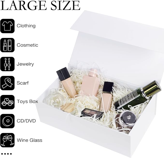 LFBOX White Gift Box with Magnetic Lids 1 Pack | Large Bridesmaid Groomsman Proposal Boxes,13.8x8.3x4.4 in, Collapsible Rectangle Storage Box