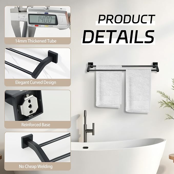 Alise Double Towel Bar,32" Towel Rack for Bathroom Wall Mounted,Matte Black | SUS304 Stainless Steel Bathroom Towel Holder, Quick Drying Towel Hanger Towel Rod, Useable Length 30.8"