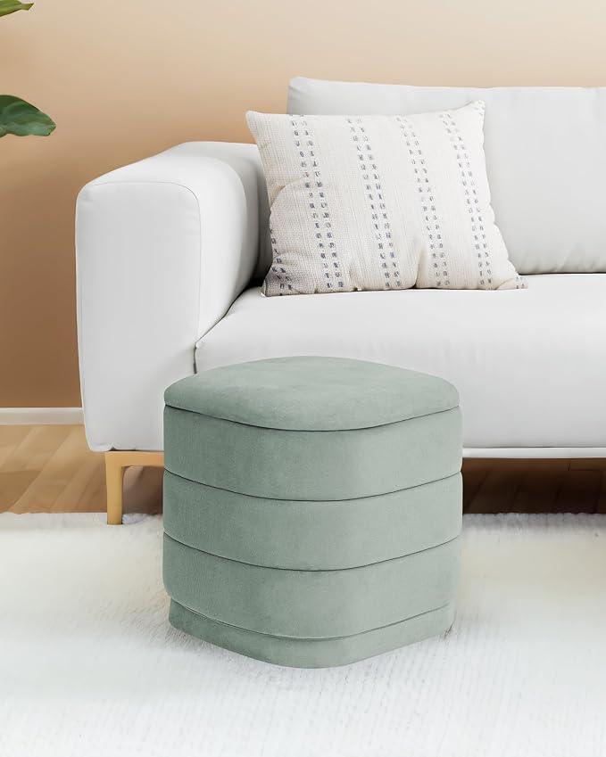 B FSOBEIIALEO Velvet Storage Ottoman with Tray, Square Folding Ottoman with Storage Coffee Table Foot Rest for Dorm Room, Living Room Sage, 15"x15"x15"