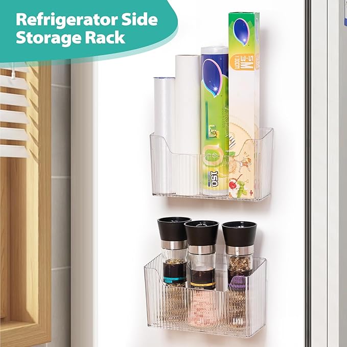 Sinnsally 2 Pack Cabinet Door Organizer,Self Adhesive Lid Organizer Inside Cabinet Storage Boxes,Stackable Hanging Basket Bins Wall Mounted Shower Caddy Holder for Kitchen,Bathroom,Pantry(Clear White)