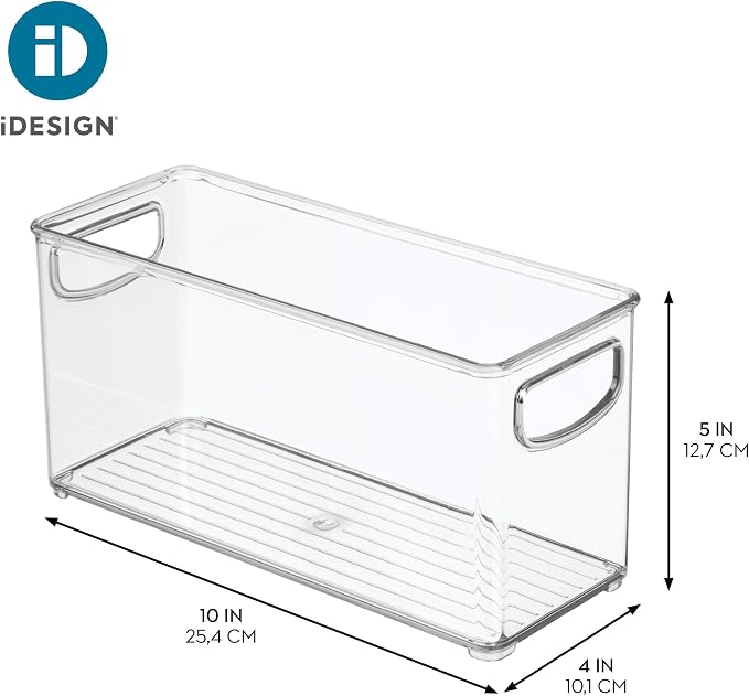 iDesign Plastic Stackable Pantry Bin, Set of 2, Clear | Storage Bin with Handles, For Cabinets or Fridge