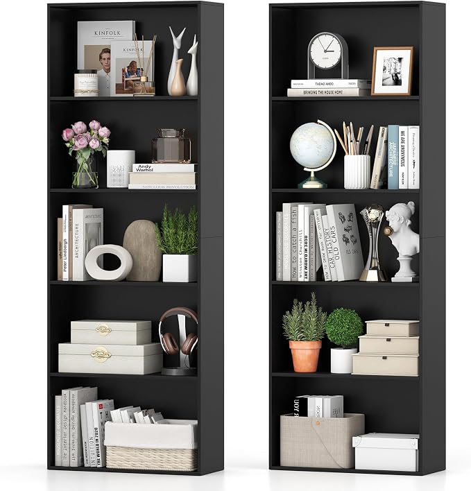 Giantex 5-Tier Bookshelf Set of 2, Freestanding Bookcase with 5 Open Shelf, Modern Display Shelf, Storage Organizer for Living Room Bedroom Home Office