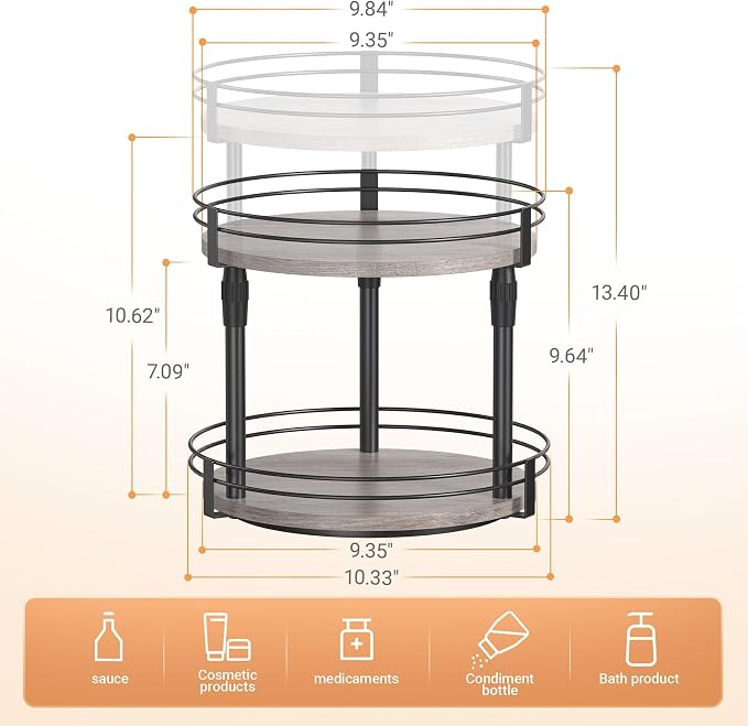 Across-Star Lazy-Susan-Organizer-Spice-Rack, Rotating Spice Organizer For Cabinet Pantry, Seasoning Holder Spice Shelf With Adjustable Height, Kitchen Counter Shelf Countertop Organizer