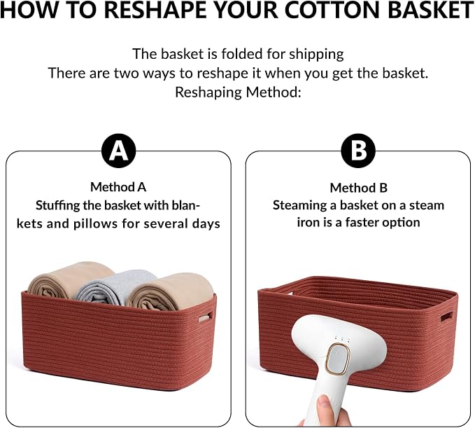 MiniArk Large Storage Baskets for Organizing, 17 x 13 x 7.5” Closet Shelf Baskets for Clothes Blanket Towels, Baby Nursery, Toy Bins Box, Woven Rope Baskets, 4 Packs Oxide Red