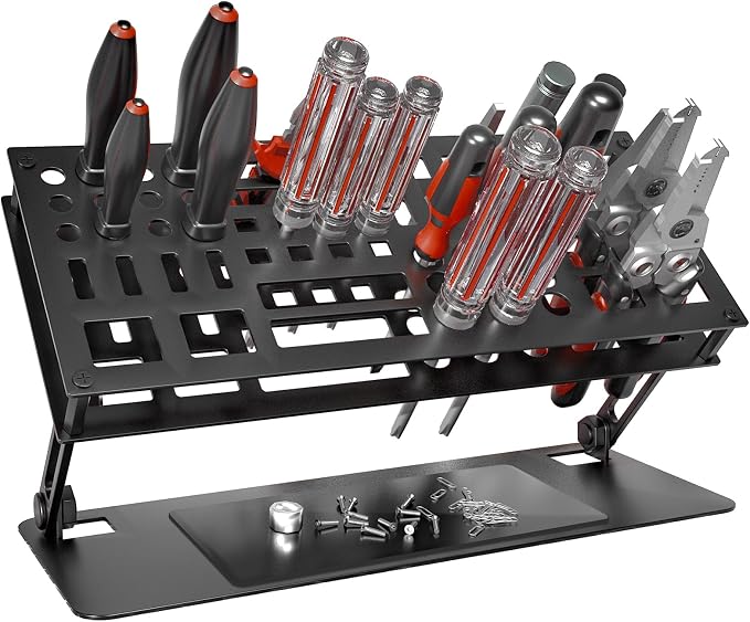 Screwdriver Organizer Holder Rack: Height Adjustable (Black) | Angle Adjustable Screwdriver Storage for Desktop - Carbon Steel Tool Shelf for rc Repair, Plier