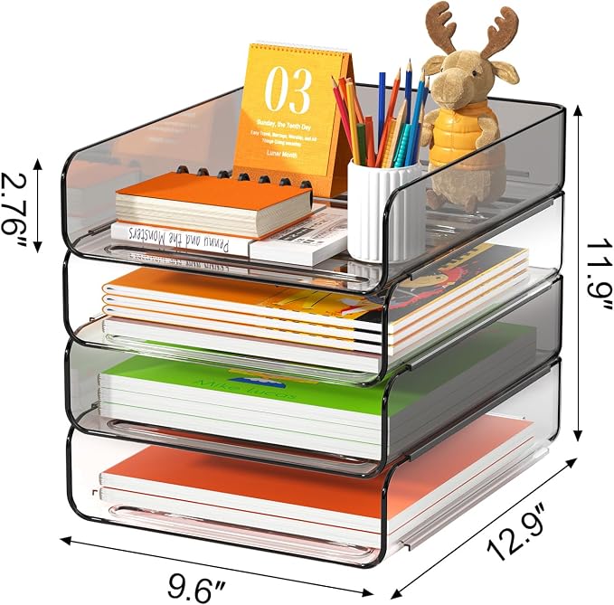FANXIYQ 4-Tier Acrylic Paper Tray Organizer, 2-Tone Office Paper Organizer | Stackable, Tool-Free Design with 2-4 Tiers for A4 Paper, Files, Books and Mail; Ideal for School, Home Office and Study Room